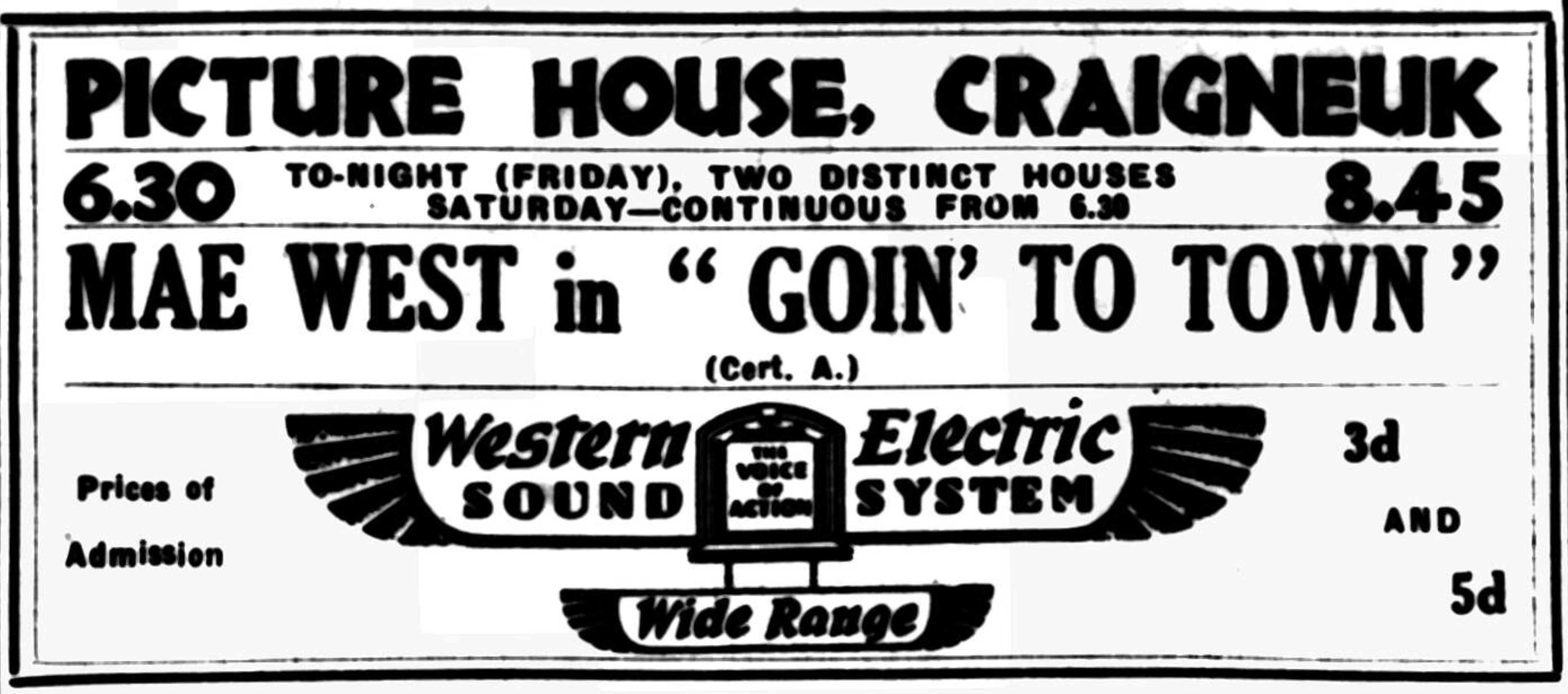 Picture House, Beehive Brae, Craigneuk, Wishaw, 1936.