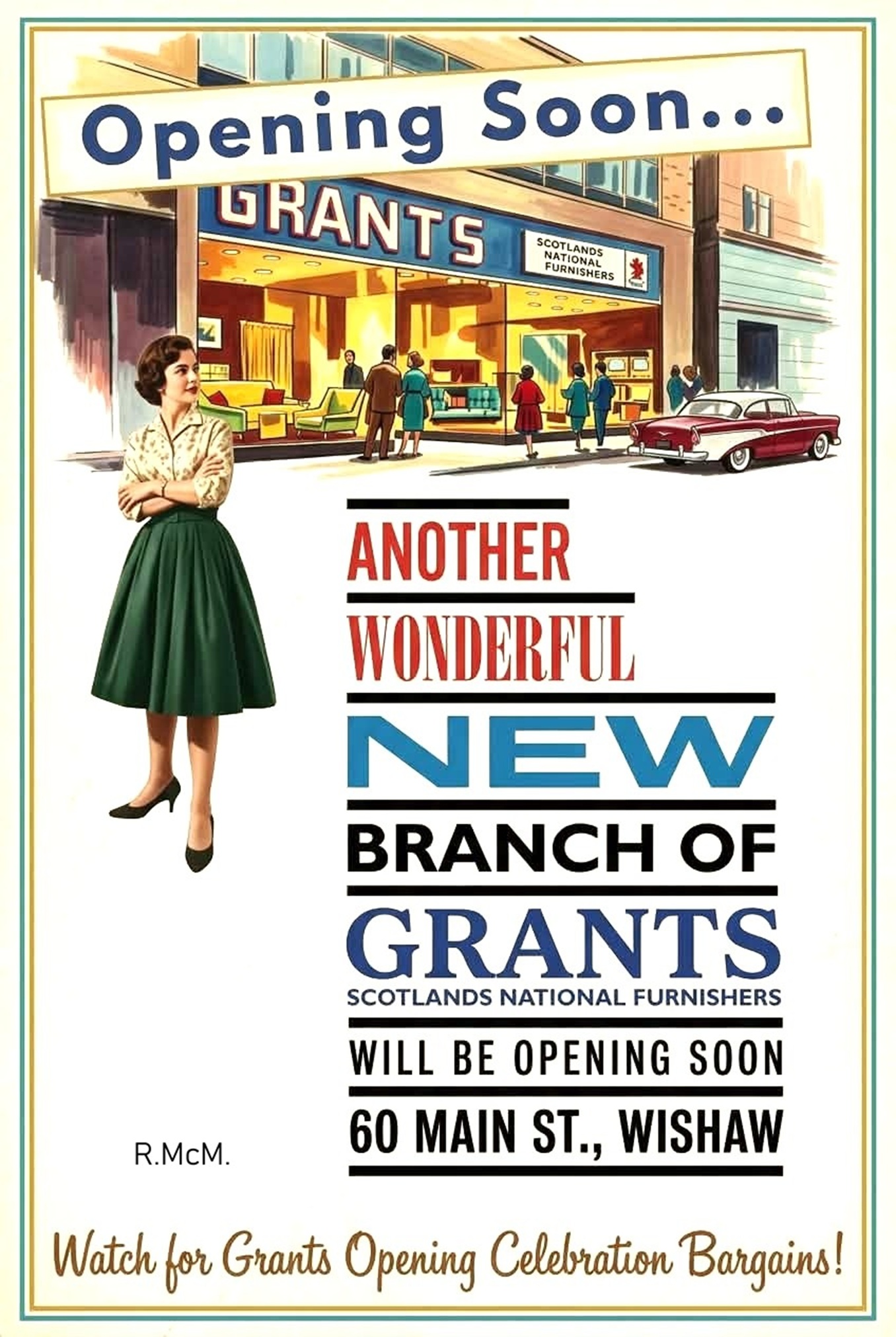 Opening of Grants Furniture Shop, 60 Main Street, Wishaw, 1962.