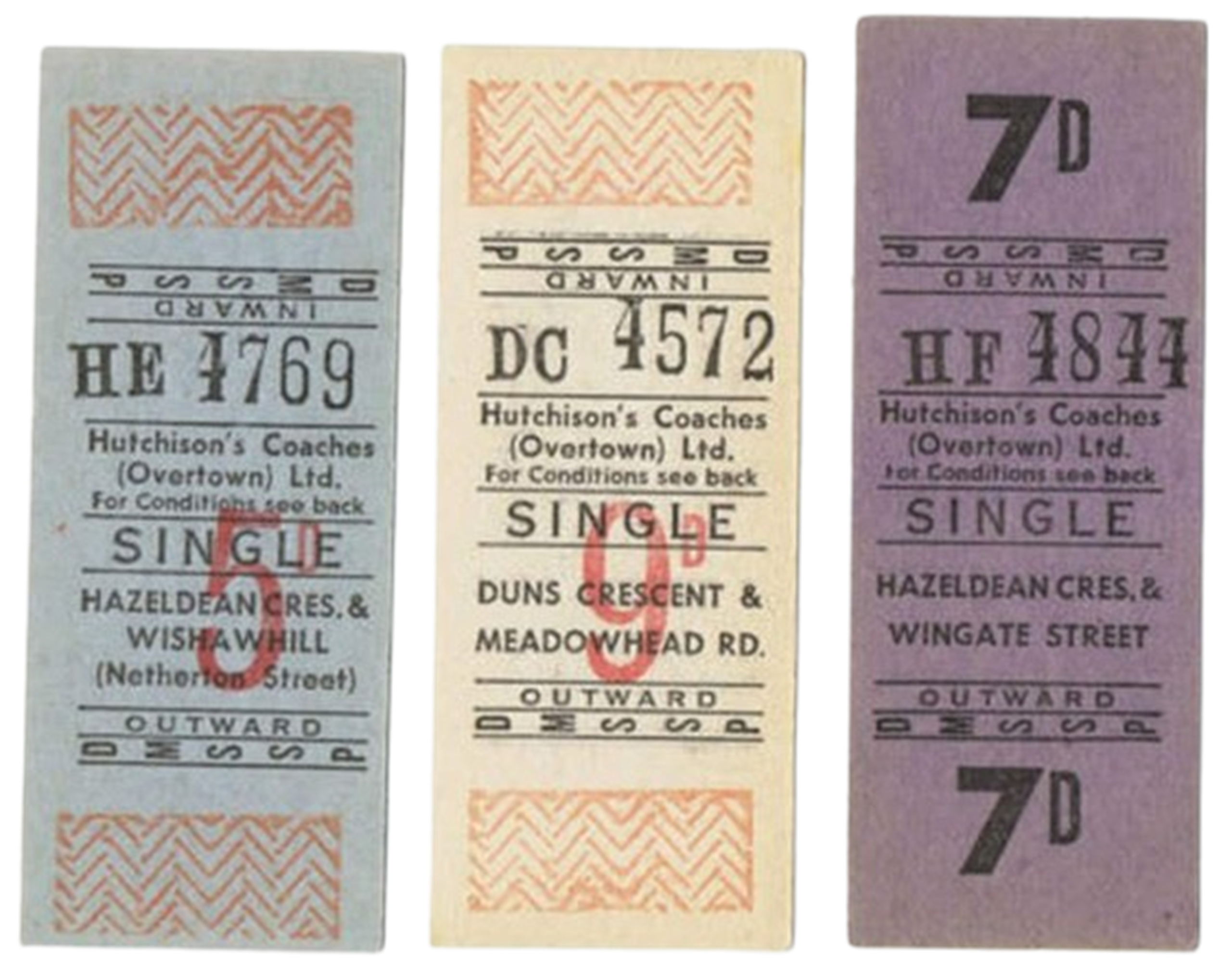 Bus tickets, Hutchison of Overtown, Wishaw, mid 1900's.